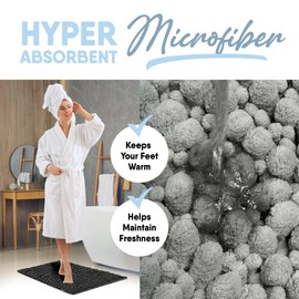 MICRODRY Chenille Memory Foam Bath Mat with High Low Noodles - Extra Thick Hyper Absorbent Ultra Plush Anti Pilling with GripTex Skid Resistant Base, Machine Washable (16x24, Dark Grey)