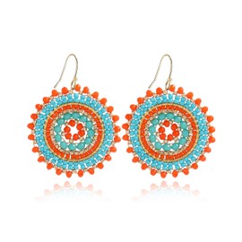Orange And Blue Earrings For Women Summer Beaded Crystals Glass Bead Dangle Drop Bohemia Beach Statement Earrings