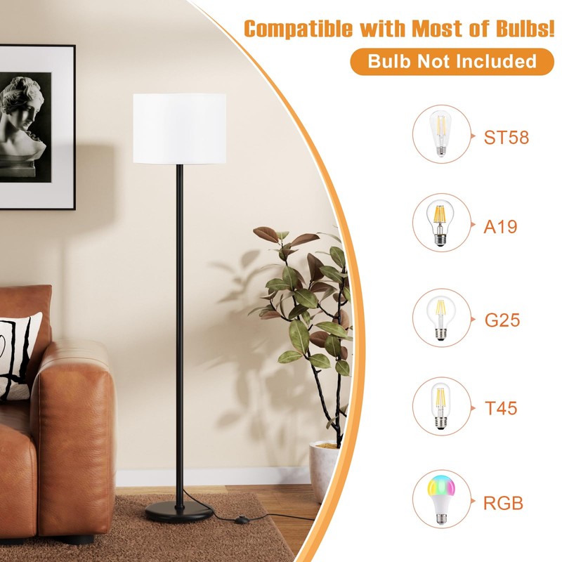 Modern Floor Lamp Simple Design with White Shade, Foot Pedal