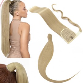 Wrap Around Ponytail Extension Clip In On Ponytail Hair Extension Wrap Pony Tail Hairpiece One Piece Long Straight Wavy Synthetic Magic Paste Soft Silky (23"Straight,Light Brown Mix Ash Blonde)