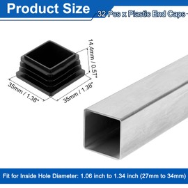 uxcell 1 3/8" (35mm) Square Tubing End Caps, 32 Pcs Plastic Hole Plugs Insert End Cap for Metal Tubing Post Chair Leg Table Bookshelves Furniture, Black