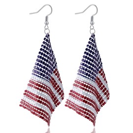 American Flag Earrings for Women - Patriotic Red White and Blue Drop Dangle Earrings 4th of July Outfit Independence Day Accessories Jewelry Gifts (American Flag)