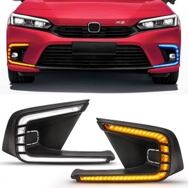 COMZY LED Fog Lights DRL For 2022 Honda Civic 11th Gen 3 Color Front Fog Lamps Kit Daytime Runing Turn Signal Lights Car Styling Spot Light -1 Pair