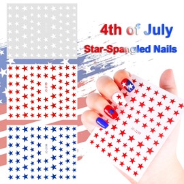Allstarry Red White and Blue Star Stickers, 6 Sheets 4th of July Nail Stickers, Self-Adhesive Patriotic Nail Stickers Stars Nail Decals Small Star Nail Art Sticker for Womens 4th of July Accessories