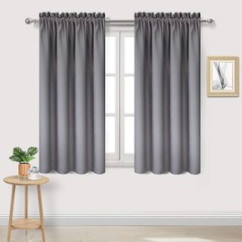 DWCN Blackout Curtains Room Darkening Thermal Insulated Bedroom Curtains Window Treatments, 42 x 45 inches Long, Set of 2 Grey Rod Pocket Drapes