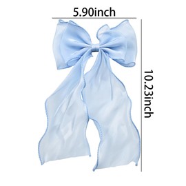 Big Light Blue Bow for Hair Ribbons for Girls Organza Large Hair Bows Long Tail Bow Hair Clip French Bowknot Hair Barrettes Mesh Hairpin Double Layer Bow Clips Pins Bow Hair Accessories for Thick Hair