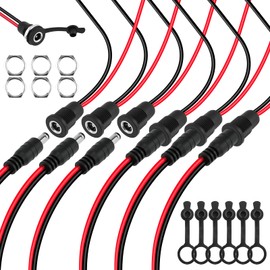 DALQUIS 6 Sets 5.5 x 2.5mm DC Power Jack Socket Threaded Female Panel Mount Connector 18AWG Solder Type Wire Adapter with Dustproof Plug for LED Light Strips, Car Audio, Stereo, Recorder