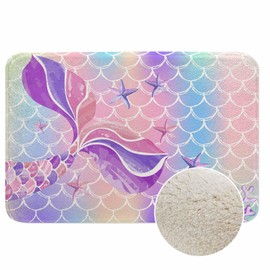 Mermaid Tail in Watercolor Bathroom Mat Rugs Microfiber Faux Cashmere Thick Plush Bath Mat Non-Slip Water Absorbent Bath Carpet for Bathtub Bathroom Floor Tub 20 x 30 Inch