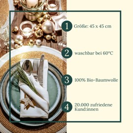 BewusstGrün 12 Fair & Sustainable Fabric Napkins + Folding Instructions, 100% Organic Cotton, 45 x 45 cm, Green