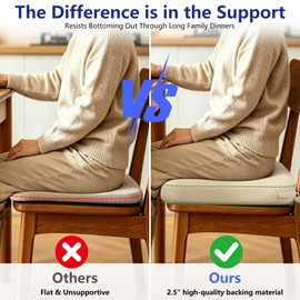 JIPORIER Chair Cushions for Dining Chairs Set of 4, 17" x 16" x 2.5" Thick D-Shaped Seat Cushions with Removable Washable Cover and Ties, Non-Slip Chair Pads for Kitchen, Indoor Dining Room (Beige)