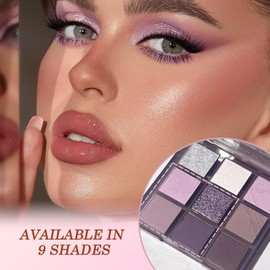 Purple Eyeshadow Palette – 9-Color Matte & Glitter Shades, Highly Pigmented Waterproof Blendable Sparkly Eye Makeup with Brushes, Pink & Purple Tones
