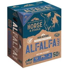 Blue Mountain Hay High-Altitude Alfalfa Hay, 50lb Easy Flake Box - High Protein, Fiber & Mineral-Rich - High Leaf Retention - Ideal for Horses, Goats, Rabbits, Guinea Pigs & Other Small Pets