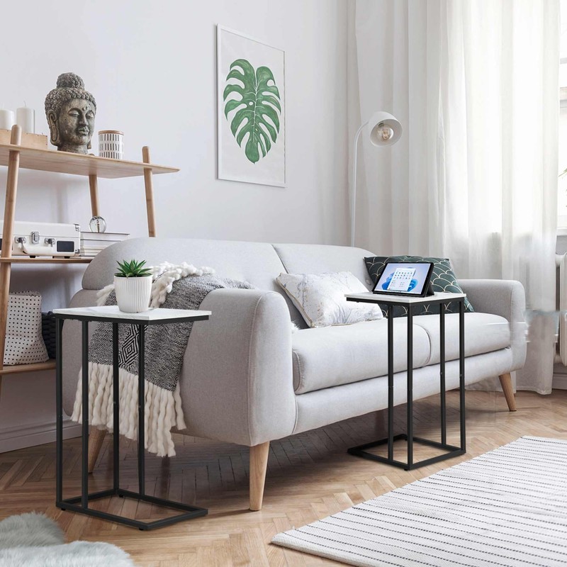 C Shaped Side Table Set of 2, Marble End Table