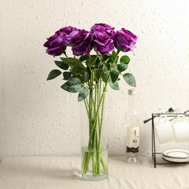 Nubry Artificial Silk Rose Flower Bouquet Lifelike Fake Rose for Wedding Home Party Decoration Event Gift 10pcs (Purple)