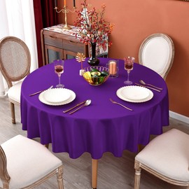 MEANMOY Purple 210 GSM Water & Stain Resistant Round Tablecloth for Circle Table - Solid 48 Inch Table Cloth Cover in Wrinkle Free Durable Washable Polyester Fabric for Wedding, Party, Banquet