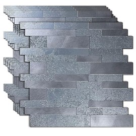 XUANINY 5-Sheet Peel and Stick Metal Backsplash Tiles, Self Adhesive Aluminum 3D Wall Sticker, Wall Panels for Kitchen Bathroom, Bedroom, Living Room(11.81"x11.81") (Silver, 5)