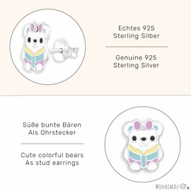 Monkimau Cute Bear Stud Earrings 925 Silver Jewellery Silver Earrings Medical for Children Girls Women, Silver