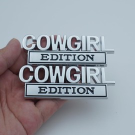 2pcs Metal Cowgirl Edition Side Rear Front Hood Trunk Emblem 3D Badge Decal Sticker Replacement for Universal Car Truck SUV (Silver Black)