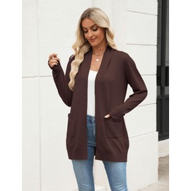 Zeagoo Women's Long Cardigans Trendy Open Front Lightweight Sweaters Shawl Wraps Cardigan Duster Travel Vacation Jackets Cozy Sweater Brown