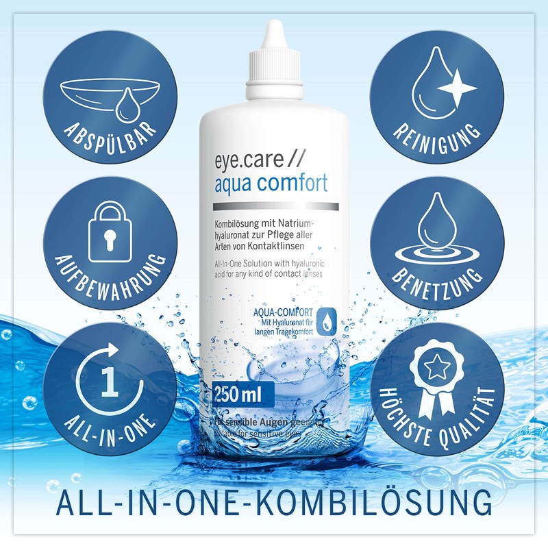 Eye.care Kontaktlinsen Flüssigkeit - mit Hyaluron - Premium 250ml Pflegemittel