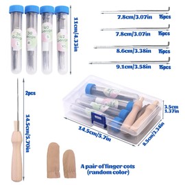 SUVSOON 63PCS Needle Felting Needles with Wooden Handles, Wool Felting Tool Kit with 60PCS Needle Felting 2 Single-Felt Needle Handle Fingercots, 4-Sizes Felting Needles for Various Felting Projects