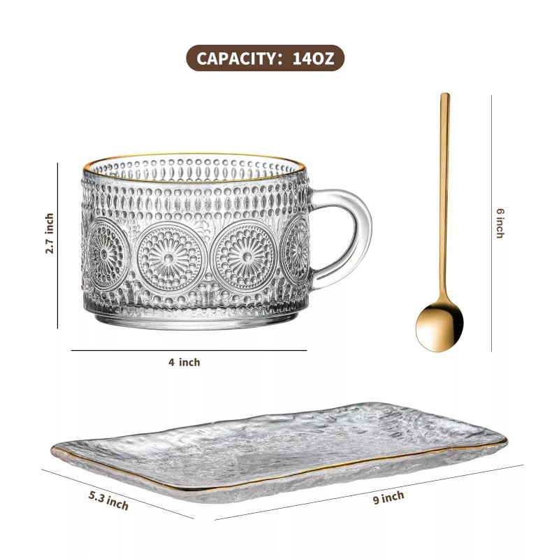 Gezzeny Vintage Coffee Mugs Set, Glass Cups Set with Saucer