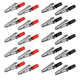 10 x Crocodile Clips Set, Red & Black, 55 mm, with Screw, Metal Clamps, Plastic Handle, Banana Plug, Grab Clamp Clips, Alligator, 10 Pieces Each