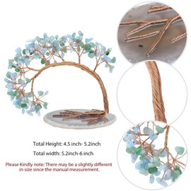 mookaitedecor Aquamarine & Green Aventurine Crystal Tree with Agate Slices Base, Feng Shui Gemstone Tree Healing Crystals Tree of Life Decoration Spiritual Gifts, 11.4-13.2 cm High