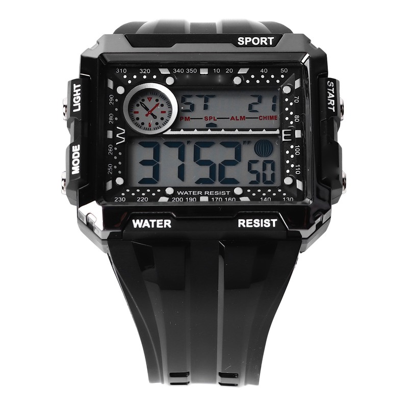 Men Rectangle Digital Sports Watch Night Light Rectangle Display Waterproof