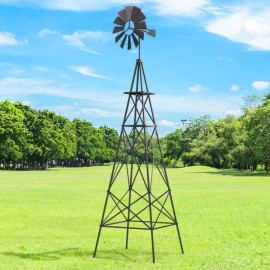 8 Feet Windmill Metal Ornamental Wind Wheel Weather Resistant Garden Ornamentcolor: Gray Color