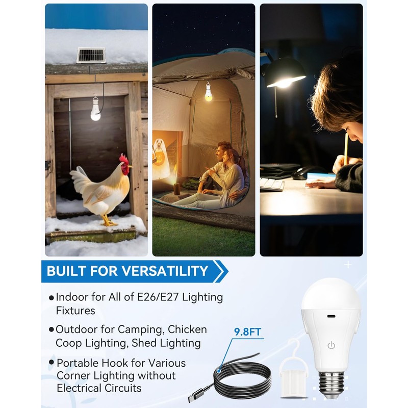 Solar & USB Rechargeable Light Bulbs With Remote + Touch