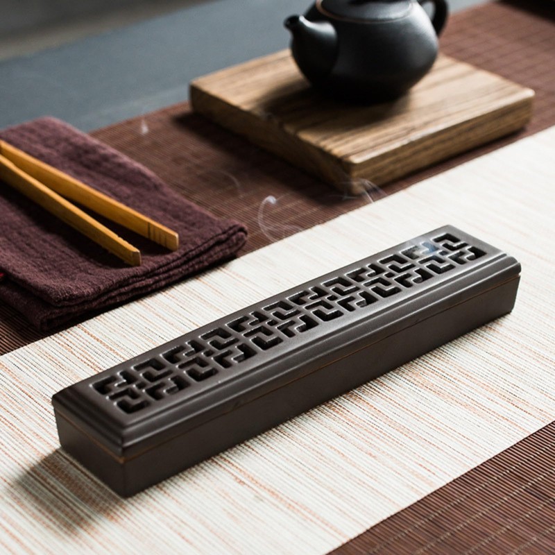 SELECOCO Ceramic Incense Burner with Lid, Stylish, Openwork Carving, Incense