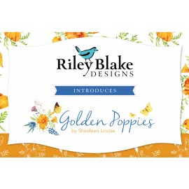 Riley Blake GOLDEN POPPIES 11802T Blue QUAIL BIRDS Floral Quilt Fabric - By the Half-Yard