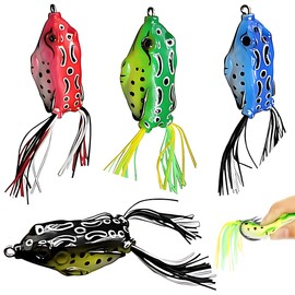 Pack of 4 Double Propellers Frog, Topwater Frog Crank Bait Frog, Fishing Lure Soft 3D Eyes Frog Bait with Hook, Fishing Frog Soft Frog with Weed-free Hook, Bass Fishing Lure