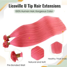 Pink Hair Extensions U Tip Human Hair Extensions 20 Inch Colored Straight Utip Hair Extensions Pre Bonded Keratin Tip Hair Extensions Real Human Hair Pink