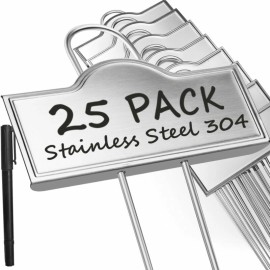 Bravex 25-Pack Weatherproof Large Metal Plant Labels Garden Markers Plant Tags Flowers - Silver
