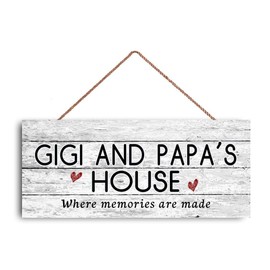 GUQFF 12x6 inch New Sign Gigi and Papa's House Sign, Where Memories are Made, Distressed Style, Gift for Grandparents, Indoor Outdoor Sign