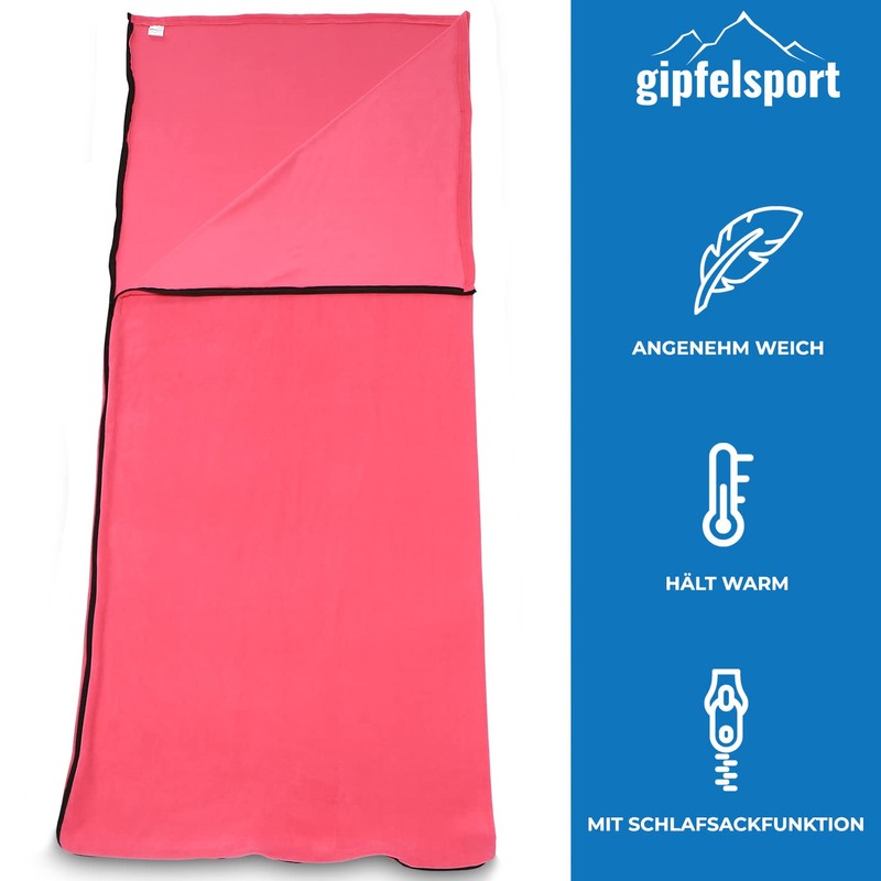 gipfelsport Microfibre Fleece Blanket with Sleeping Bag Function, Size 185