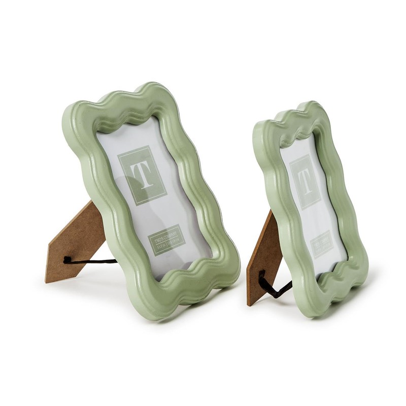 Two's Company Wavy Wood Photo Frames, Sage Green, Set of