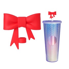 Bow Straw Covers Cap Compatible for Starbucks Cup Silicone Straw Topper for Regular Smaller Straws Diameter 6-8mm (Red 1 Piece)