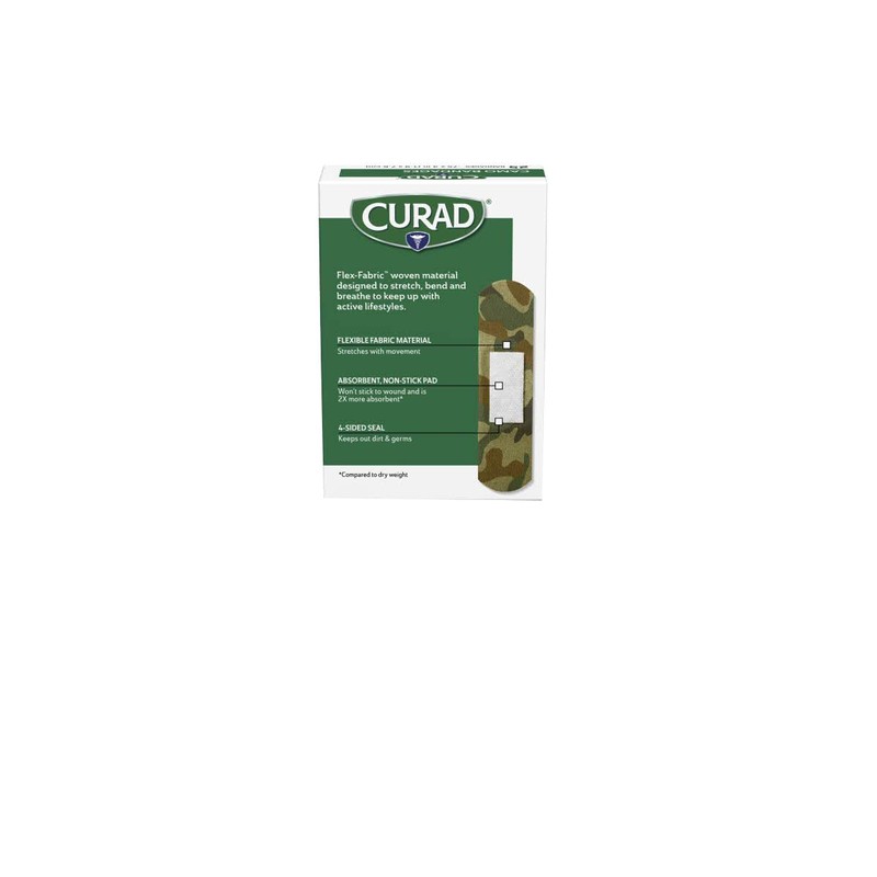 CURAD Green Camo Flex-Fabric Adhesive Bandages, 0.75 x 3 Inches,