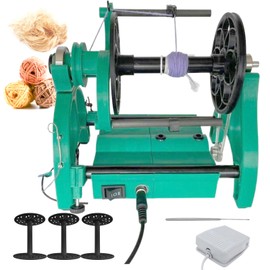 Electric Spinning Wheel, 12V Wool Spinning Machines Kit with Foot Controller & 3 Bobbins, Small Yarn Winder with Forward &Reverse (Green-4oz)