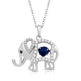 Jewelili Collar de plata de ley con colgante de elefante de zafiro blanco de 5 mm con corte de corazón, cadena de cable de 18 pulgadas, Metal, espinela