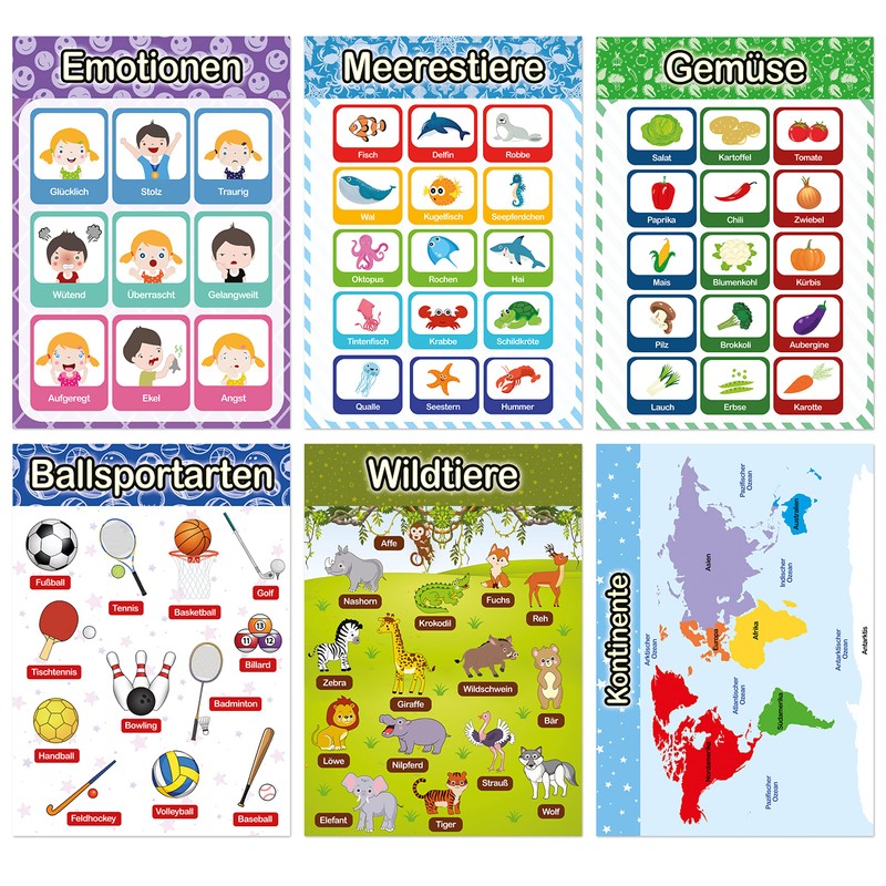 LIKARTO® 12 Educational Montessori Learning Posters A4 - Extra Thick
