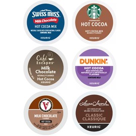 Hot Chocolate K-Cups for Keurig Variety Pack Sampler. All the Top Cocoa In One Box. Includes Dunkin, Swiss Miss, Starbucks, Cafe Escapes, Laura Secord, and Victor Allen. 24 Count