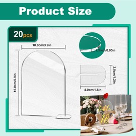 Realand 20 Pack Clear Arch Acrylic Sign with Stand, Blank Acrylic Table Numbers DIY Arched Acrylic Signage Holder for Wedding Signs Reception Event Party Restaurant Decor