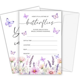 Fbitey Butterfly Bridal Shower Invitations with Envelopes, Spring Floral Invite Card for Wedding Engagement Showers Parties, Bridal Shower Party Favor & Decorations-A04