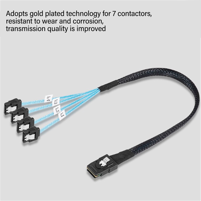 Mini SAS to 4 SATA Cable 7Pin 12Gbps Tinplated Copper