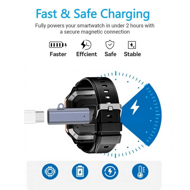 Universal Charger Magnetic 2 Pin for Smart Watch, USB Type-C