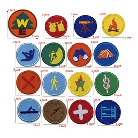 16 pcs Round Shape Wildness Outdoor Exploration Camping Hiking Style Iron on Sew on Patches